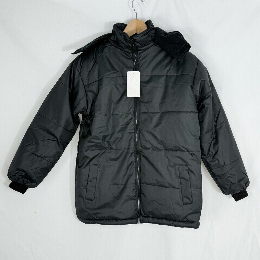 Revess Black Puffer Winter Coat Hooded Men Size L (14/16)  NWT